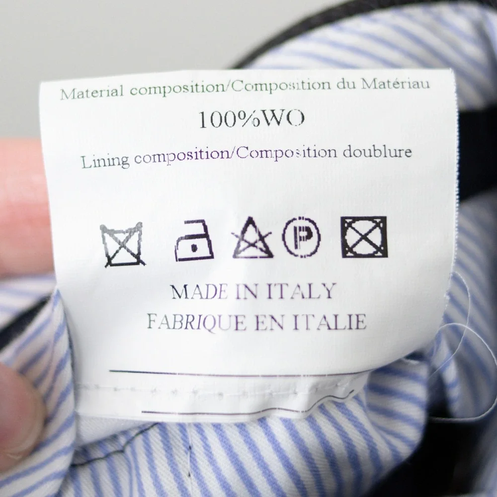 Made In Italy 100% Wool Dress Pants Gray Flat Front Mens 38 Plaid Cuff 5362 SF